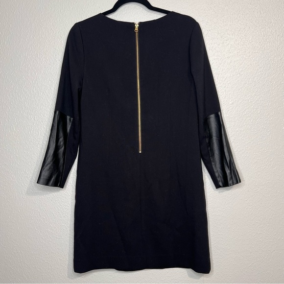 J. Crew Womens Size 4 Black Shift Dress Gold Zip Pockets Faux Leather Arm Patch - Picture 14 of 15